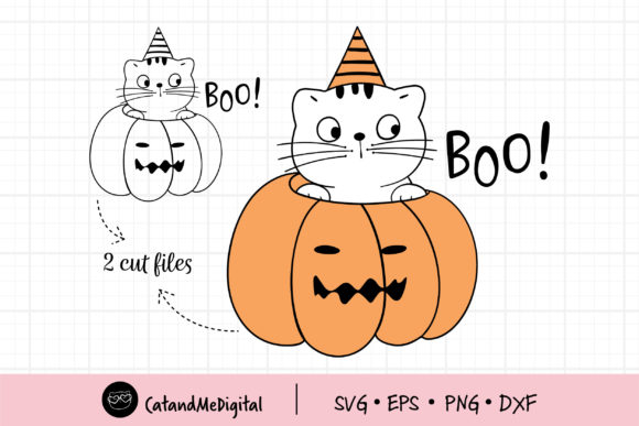 Cat in Pumpkin Halloween Graphics for Editorial Illustrations