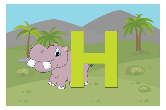 Funny Hippo with the Letter H Graphics and Illustrations