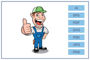 Funny Worker Giving Thumbs Up Cartoon: Graphics & Icons for Local Brands